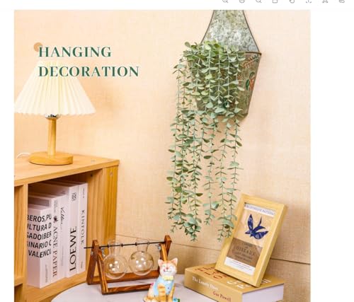 Der Rose 1Pcs Fake Plants Hanging Artificial Potted Faux Eucalyptus Plants for Vintage Boho Farmhouse Bathroom Office Desk Wall Book Shelf Room Accessories Decor Indoor - Image 4