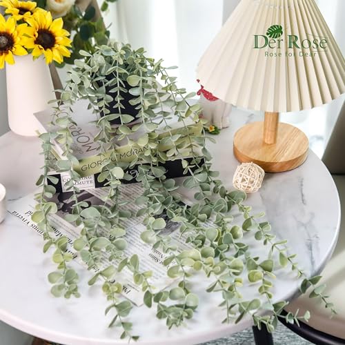 Der Rose 1Pcs Fake Plants Hanging Artificial Potted Faux Eucalyptus Plants for Vintage Boho Farmhouse Bathroom Office Desk Wall Book Shelf Room Accessories Decor Indoor - Image 2