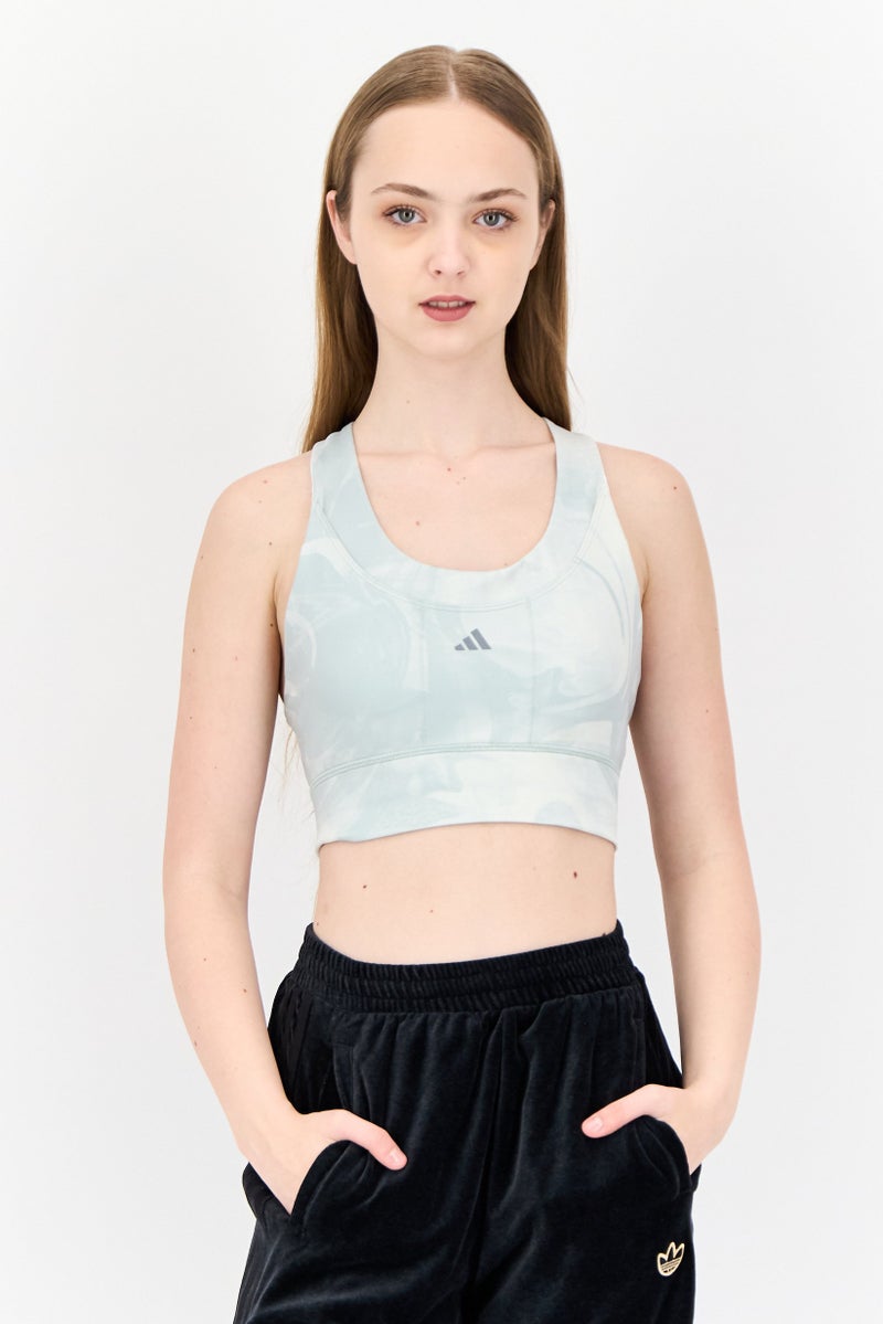 Adidas Women Marble Print Padded Sports Bra, Light Grey - Image 1