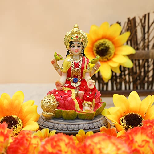 alikiki Small Hindu Goddess Lakshmi Statue 39H Indian Ido Laxmi Figurine for Car Dash Board Decor Home Office Mandir Temple Altar Shrine Pooja Item Murti for Diwali Puja Gifts - Image 3