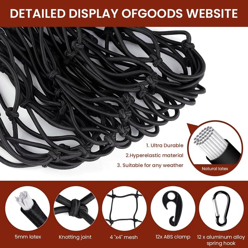 STHIRA® Cargo Net for Vehicles 47.2x35.4 inches Stretch Cargo Net with 12 Plastic Hooks & 12 Carabiners Robust Mesh Net Multipurpose Shipping Transport Net for Trucks, SUVs High strength upgraded material - Image 4