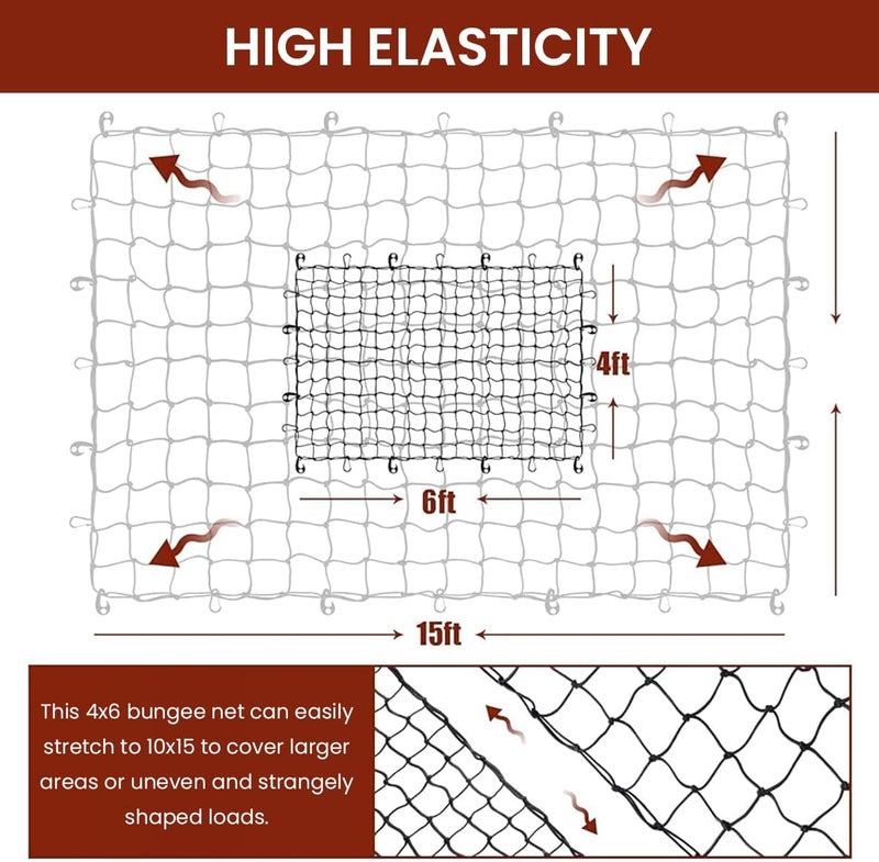 STHIRA® Cargo Net for Vehicles 47.2x35.4 inches Stretch Cargo Net with 12 Plastic Hooks & 12 Carabiners Robust Mesh Net Multipurpose Shipping Transport Net for Trucks, SUVs High strength upgraded material - Image 2