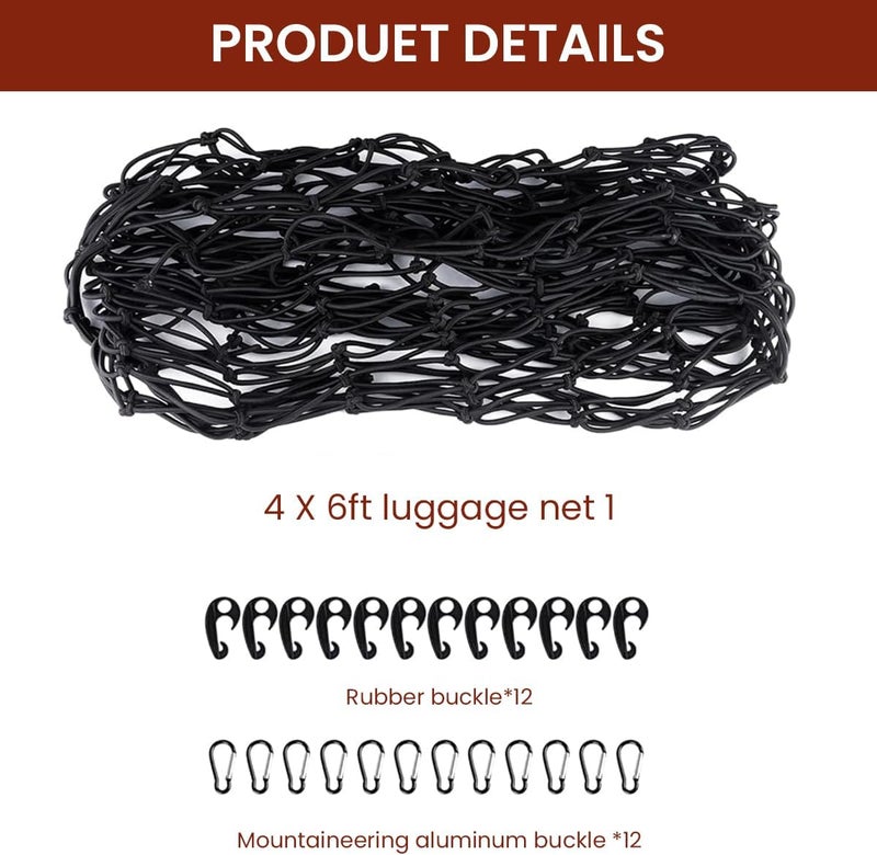 STHIRA® Cargo Net for Vehicles 47.2x35.4 inches Stretch Cargo Net with 12 Plastic Hooks & 12 Carabiners Robust Mesh Net Multipurpose Shipping Transport Net for Trucks, SUVs High strength upgraded material - Image 5