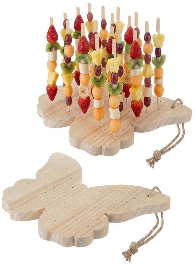 Vesici 2 Pcs Skewer Holder with 100 Pcs 5.9" Cocktail Pick, 98 Holes Fruit Kabobs Appetizer Food Pick Stand and Display Serving Holder for Wedding Party Buffet Catering Event Favor(Butterfly) - Image 1