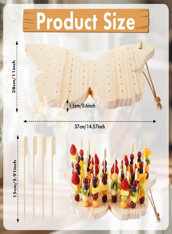 Vesici 2 Pcs Skewer Holder with 100 Pcs 5.9" Cocktail Pick, 98 Holes Fruit Kabobs Appetizer Food Pick Stand and Display Serving Holder for Wedding Party Buffet Catering Event Favor(Butterfly) - Image 2