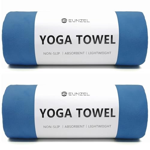 Eunzel 2 Pack Hot Yoga Towel Non Slip Yoga Mat Towel NonSlip Sweat Absorbent Microfiber Towel for Hot Yoga Pilates and Workout 72 x 265 Navy - Image 1