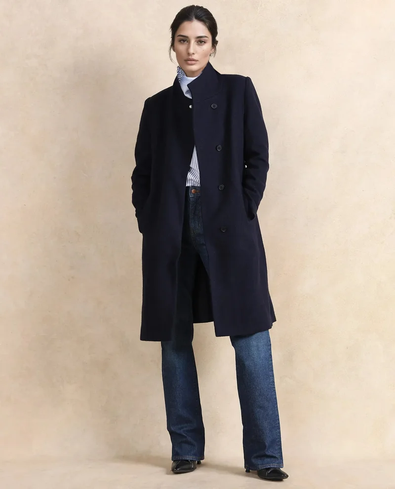 Rareism Rareism Women Monch Navy Over Lap Neck Midi Jacket