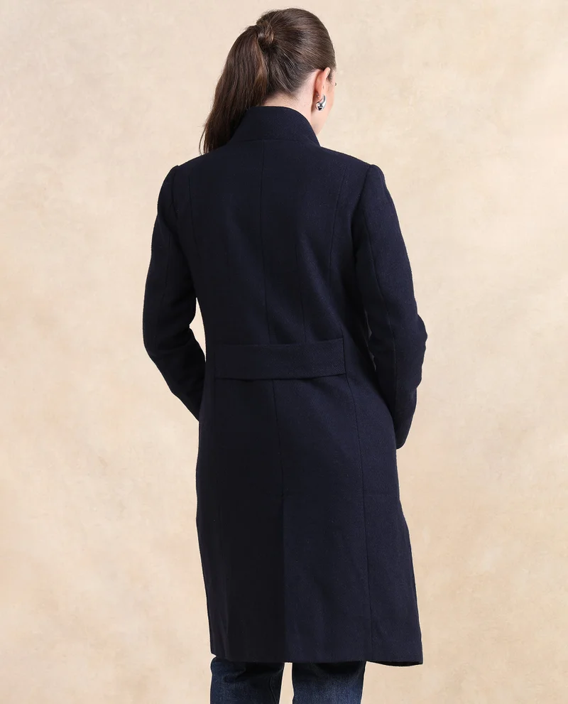 Rareism Rareism Women Monch Navy Over Lap Neck Midi Jacket