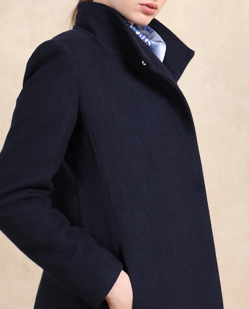 Rareism Rareism Women Monch Navy Over Lap Neck Midi Jacket