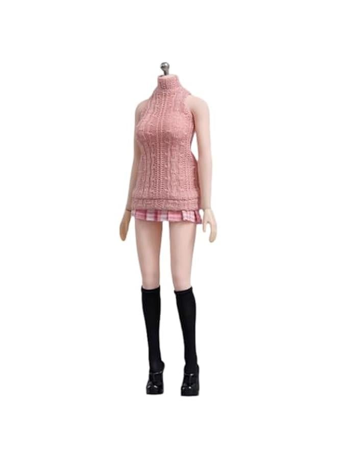 Cdtoys 1/6 Scale Female Figure Doll Clothes Set: Pink Knitted Vest and JK Skirt Set for Female 12-inch Collectible Action Figure cd066F  - Image 1