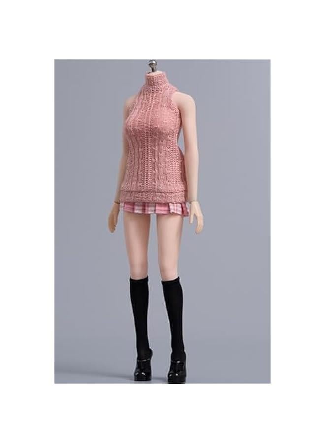 Cdtoys 1/6 Scale Female Figure Doll Clothes Set: Pink Knitted Vest and JK Skirt Set for Female 12-inch Collectible Action Figure cd066F  - Image 2