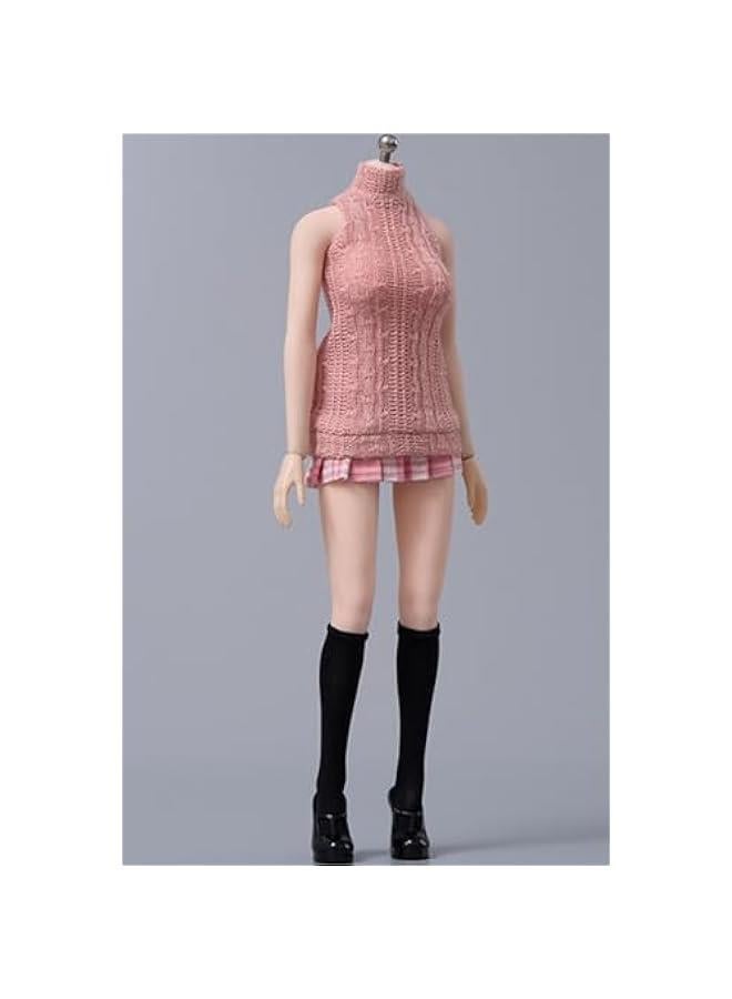 Cdtoys 1/6 Scale Female Figure Doll Clothes Set: Pink Knitted Vest and JK Skirt Set for Female 12-inch Collectible Action Figure cd066F  - Image 3