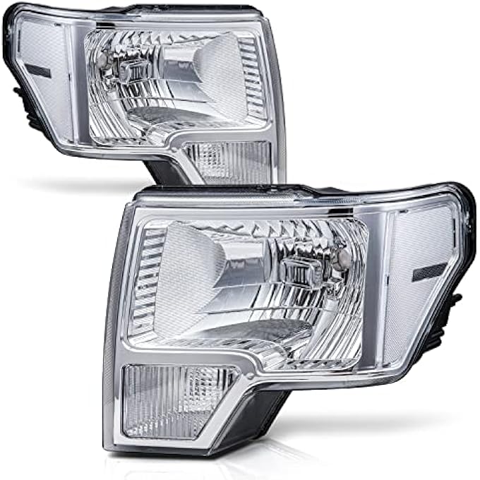 M-AUTO LeftRight Headlights Lamps Assembly Compatible With 2009 2010 2011 2012 2013 2014 Ford F150 24Door Pickup Truck Chrome Housing Clear Corner Oe Direct Replacement Headlamps - Image 1