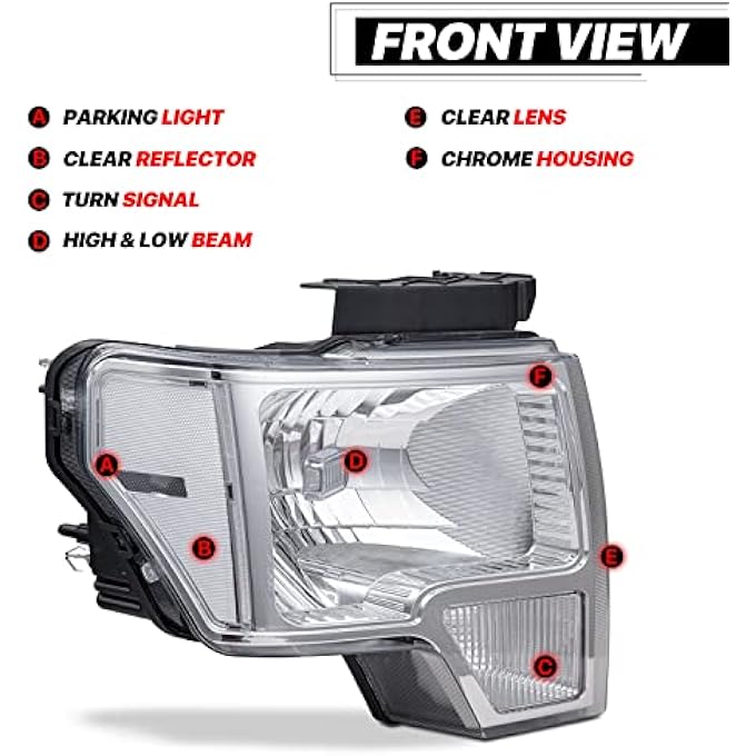 M-AUTO LeftRight Headlights Lamps Assembly Compatible With 2009 2010 2011 2012 2013 2014 Ford F150 24Door Pickup Truck Chrome Housing Clear Corner Oe Direct Replacement Headlamps - Image 3