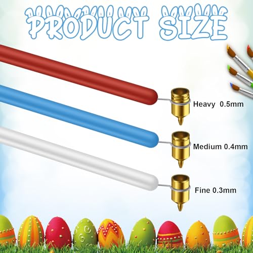 Leriton Set of 3 Pysanky Supplies Kistka Tool 0.3mm 0.4mm 0.5mm Ukrainian Easter Egg Decorating Kit Detailing Fine Brass Tip Hot Wax Pen Art Fluid Painting Pen Touch up Paint Applicator - Image 2