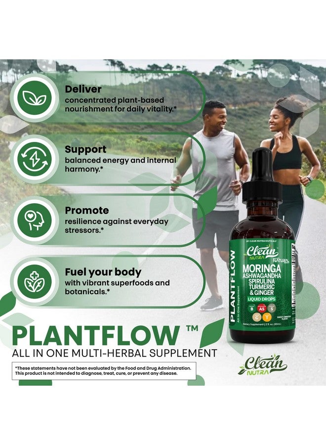 Clean Nutraceuticals قطرات سائلة من كلين نوترا بلانت فلو 60 مل - مورنغا، أشواغاندا، سبيرولينا، كركم وزنجبيل - مكمل عشبي طبيعي - نباتي، خالي من الكحول، غير معدل وراثيًا، نكهة القرفة الحلوة - Image 5
