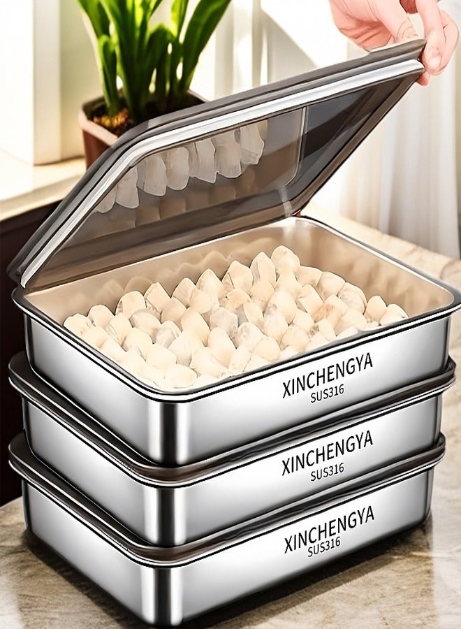 1 Pcs Stainless Steel Multifunctional Square Serving Tray with Lid Airtight Deli Meat Storage Containers for Fridge Dishwasher Safe Kitchen Food Storage Containers - Image 1