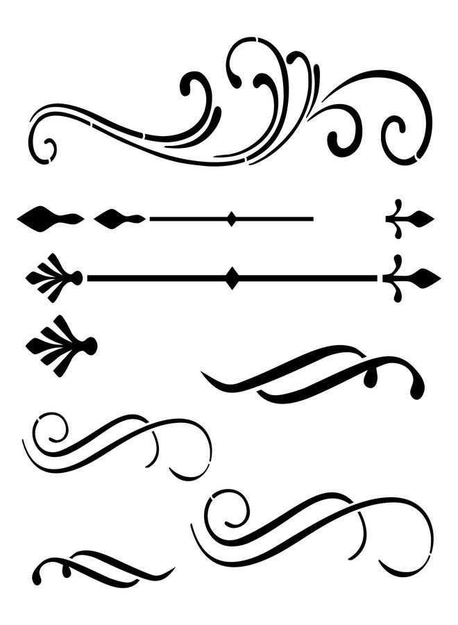 Designer Stencils Scrolls and Flourishes Stencil (10 mil Plastic) | Decor Stencils for Painting on Wood, Wall, Tile, Canvas, Paper, Fabric, Furniture and Floor | Reusable Stencil | FS051 by Designer Stencils - Image 1