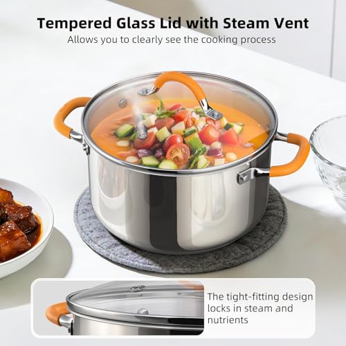 Ciwete Stainless Steel Stock Pot, 11 Quart Soup Pot with Lid, Heavy-Duty Thick Bottom Induction Cooking Pot for Pasta, Stew & Simmering, Fast Heating, Compatible with All Cooktops, Dishwasher Safe - Image 4