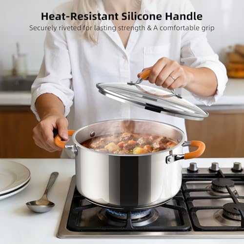 Ciwete Stainless Steel Stock Pot, 11 Quart Soup Pot with Lid, Heavy-Duty Thick Bottom Induction Cooking Pot for Pasta, Stew & Simmering, Fast Heating, Compatible with All Cooktops, Dishwasher Safe - Image 5