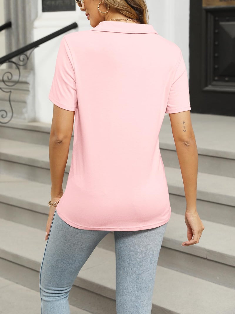 TICTICMISS Women's Polo Shirts Short Sleeve V Neck Summer Tops Business Casual Collared Shirts Loose Tees - Image 5