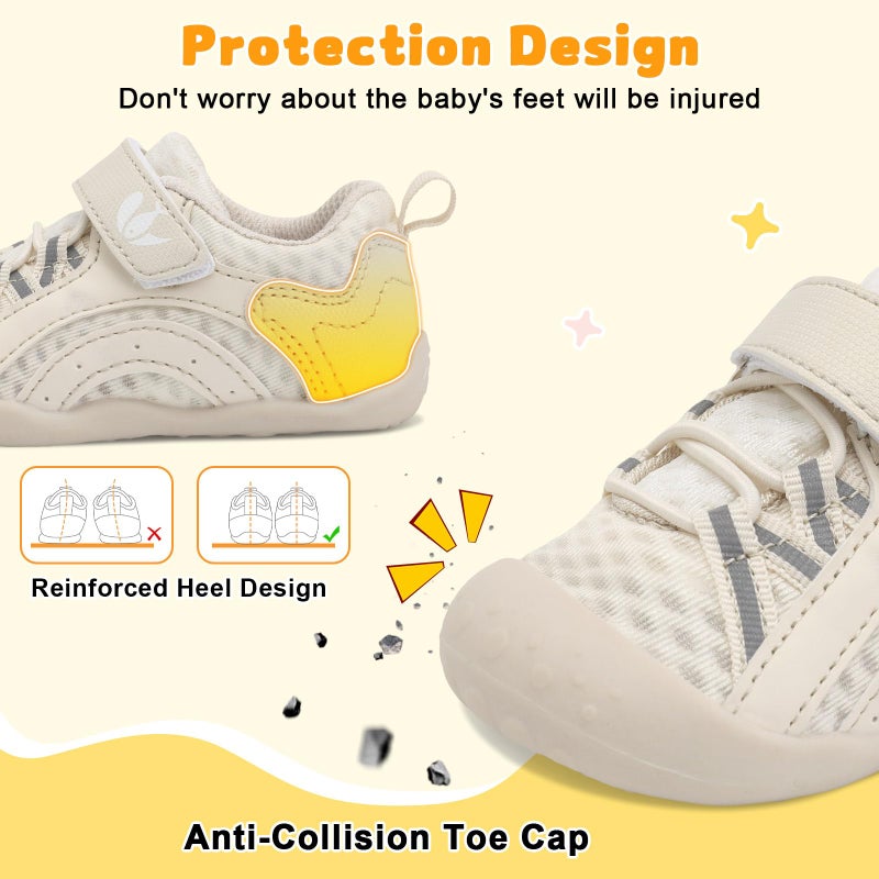FEETCITY Wide Baby Shoes Baby First Walking Shoes Boys Girls Barefoot Infant Shoe Breathable Infant Tennis Shoe Beige - Image 4