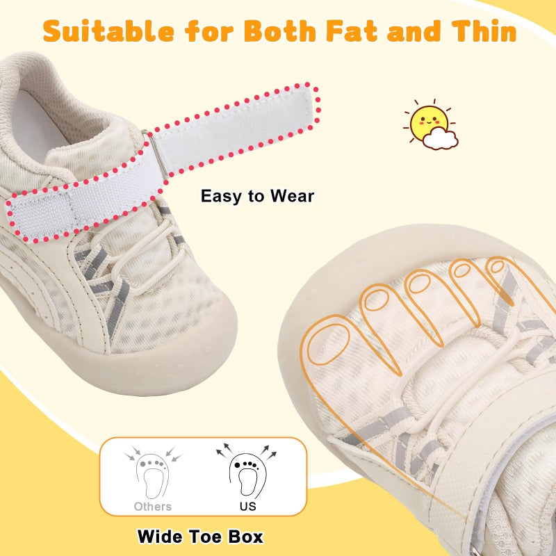 FEETCITY Wide Baby Shoes Baby First Walking Shoes Boys Girls Barefoot Infant Shoe Breathable Infant Tennis Shoe Beige - Image 5