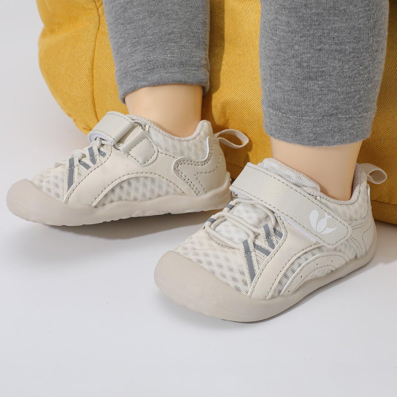 FEETCITY Wide Baby Shoes Baby First Walking Shoes Boys Girls Barefoot Infant Shoe Breathable Infant Tennis Shoe Beige - Image 3