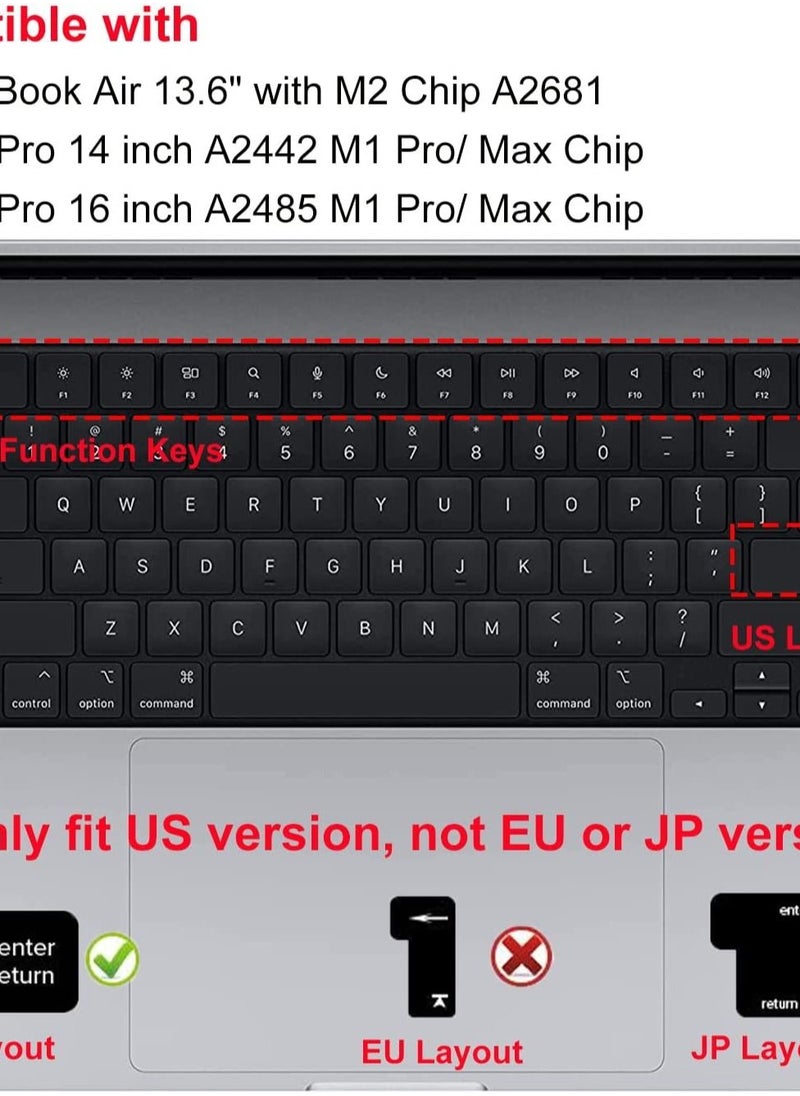 Premium US Layout Keyboard Cover for MacBook Air 13.6 inch M2 A2681/M3 A3113/M4 A3240 and Macbook AIr 15 inch M4 A3241/M3 A3114/M2 A2941  & MacBook Pro 14 inch A3112/A3401/A3185/A22779/A2442/A2918/A2992 and MacBook Pro 16" A3403/A3186/A2780/A2485/A2991, Clear