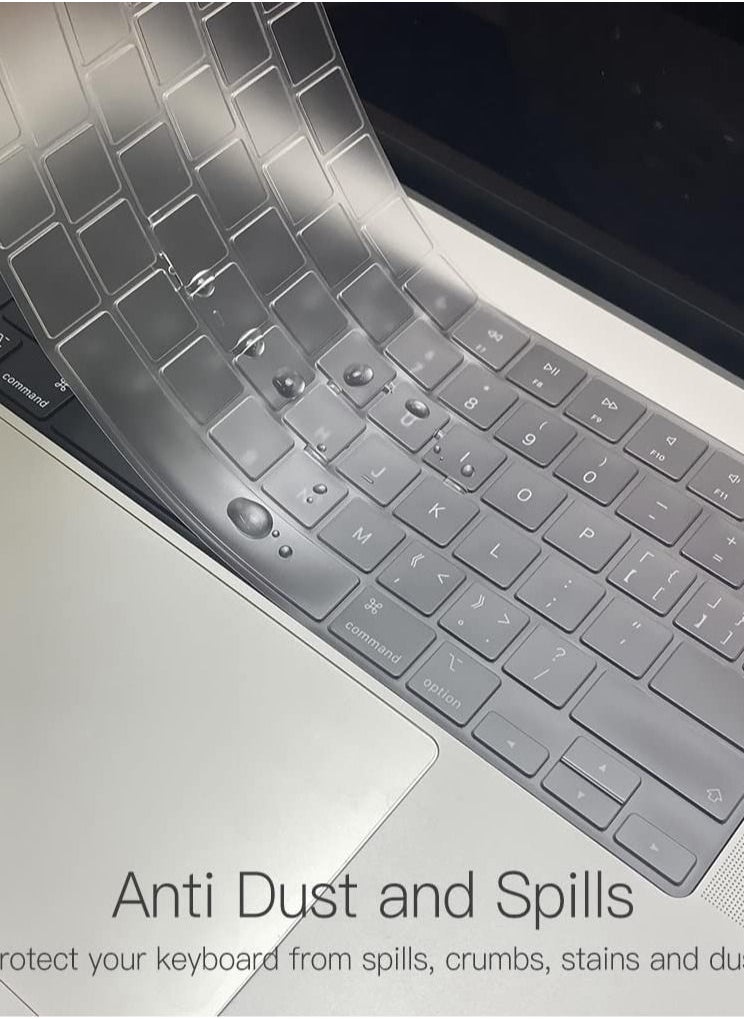 Premium US Layout Keyboard Cover for MacBook Air 13.6 inch M2 A2681/M3 A3113/M4 A3240 and Macbook AIr 15 inch M4 A3241/M3 A3114/M2 A2941  & MacBook Pro 14 inch A3112/A3401/A3185/A22779/A2442/A2918/A2992 and MacBook Pro 16" A3403/A3186/A2780/A2485/A2991, Clear