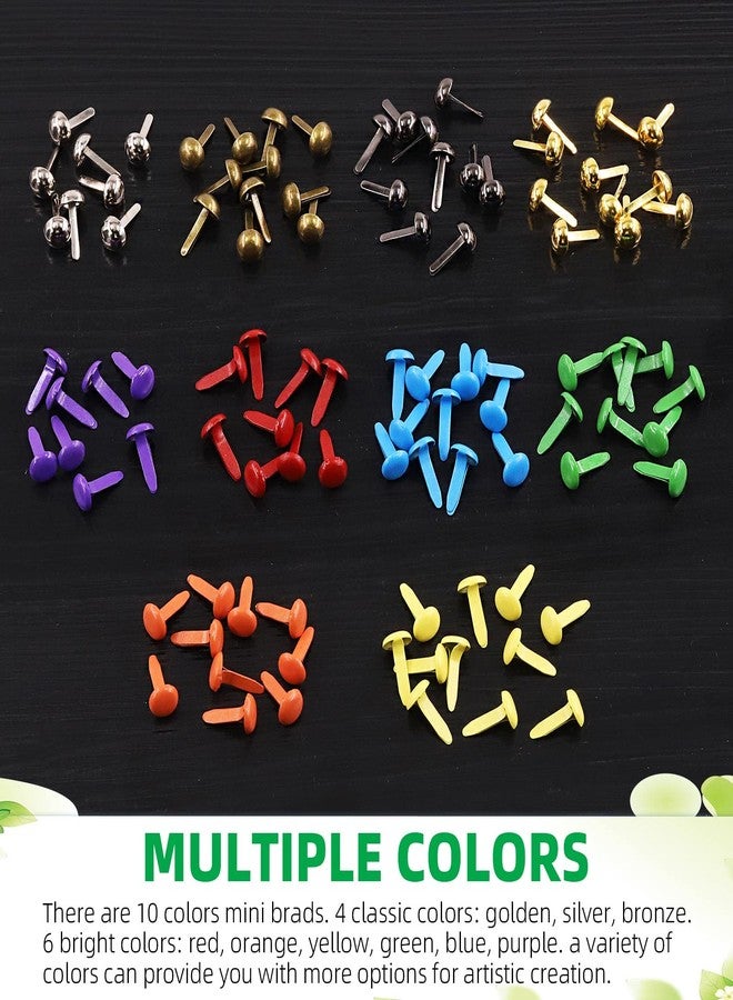 Keadic 1000Pcs Paper Fasteners Brads, 10 Colors Metal Paper Fasteners Round/Mushroom Head Brads Split Pins Pastel Brads Paper Fasteners Mini Brads for DIY Crafts(8 x14mm, 8 x15mm) - Image 3