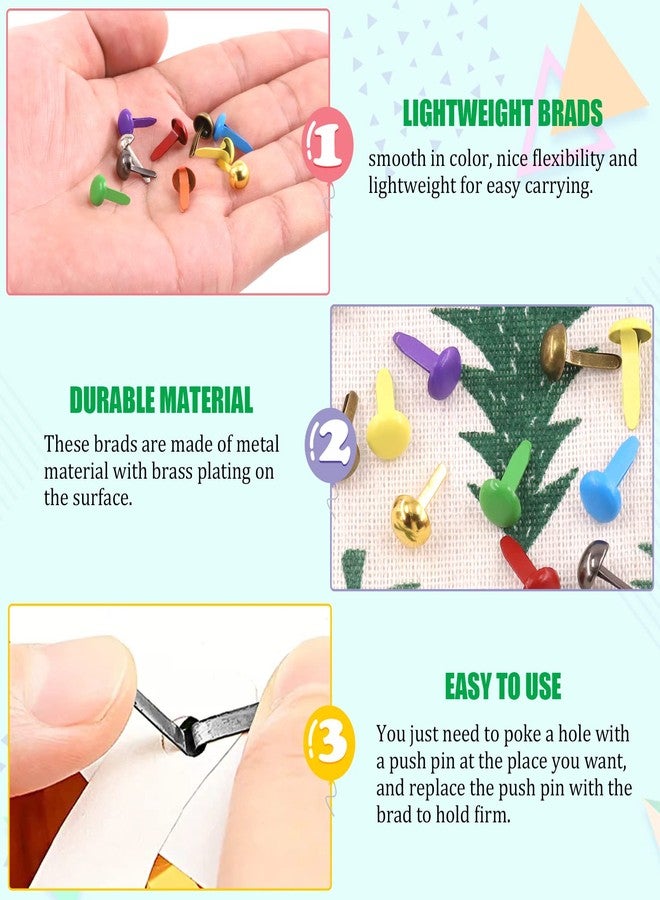 Keadic 1000Pcs Paper Fasteners Brads, 10 Colors Metal Paper Fasteners Round/Mushroom Head Brads Split Pins Pastel Brads Paper Fasteners Mini Brads for DIY Crafts(8 x14mm, 8 x15mm) - Image 4