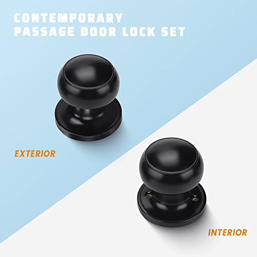 KNOBWELL Black Door Knobs 4 Pack Passage Interior Door Knobs for Hallway and Closet Doors Keyless Round NonLocking Matte Black - Image 3