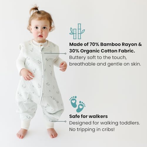 Tealbee Dreamsuit Toddler Sleep Sack with Feet – Walker Sleep Bag with Legs, Rayon made from Bamboo, Summer 0.8 TOG, 2-Way Zipper, 12m-2T - Croissant - Image 2