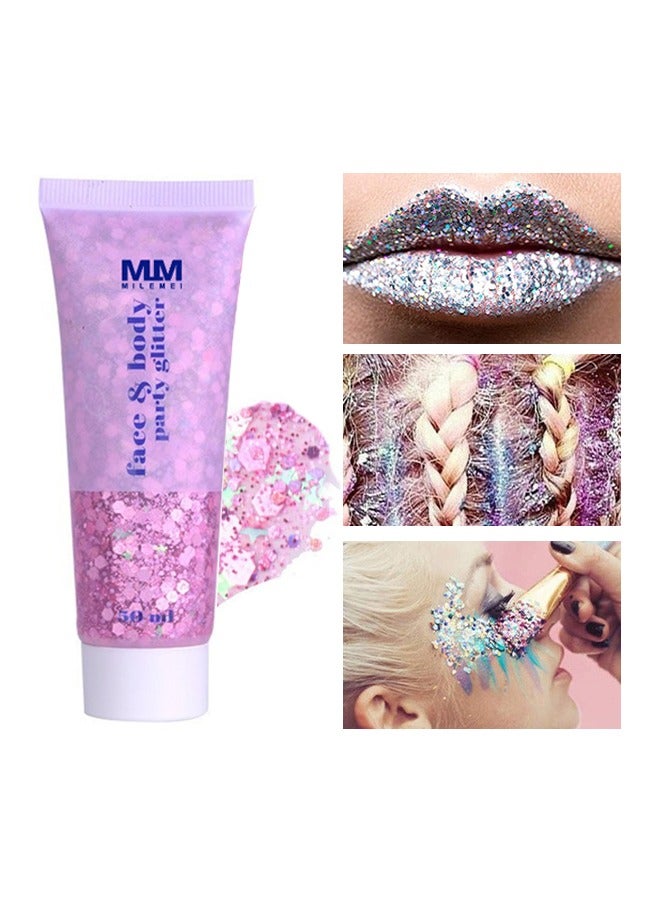 MILEMEI Face & Body Party Glitter，Body Glitter Mermaid Sequins Liquid Holographic Gel Chunky Face Eye Lip Hair Nail Festival Makeup Sparkling for Women #03 Pink - Image 1