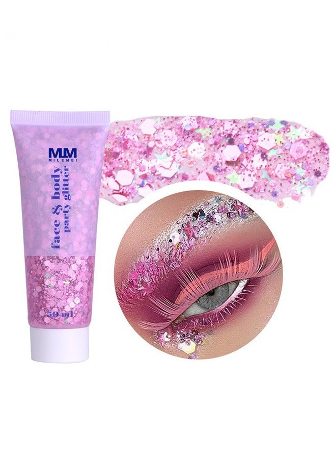 MILEMEI Face & Body Party Glitter，Body Glitter Mermaid Sequins Liquid Holographic Gel Chunky Face Eye Lip Hair Nail Festival Makeup Sparkling for Women #03 Pink - Image 2
