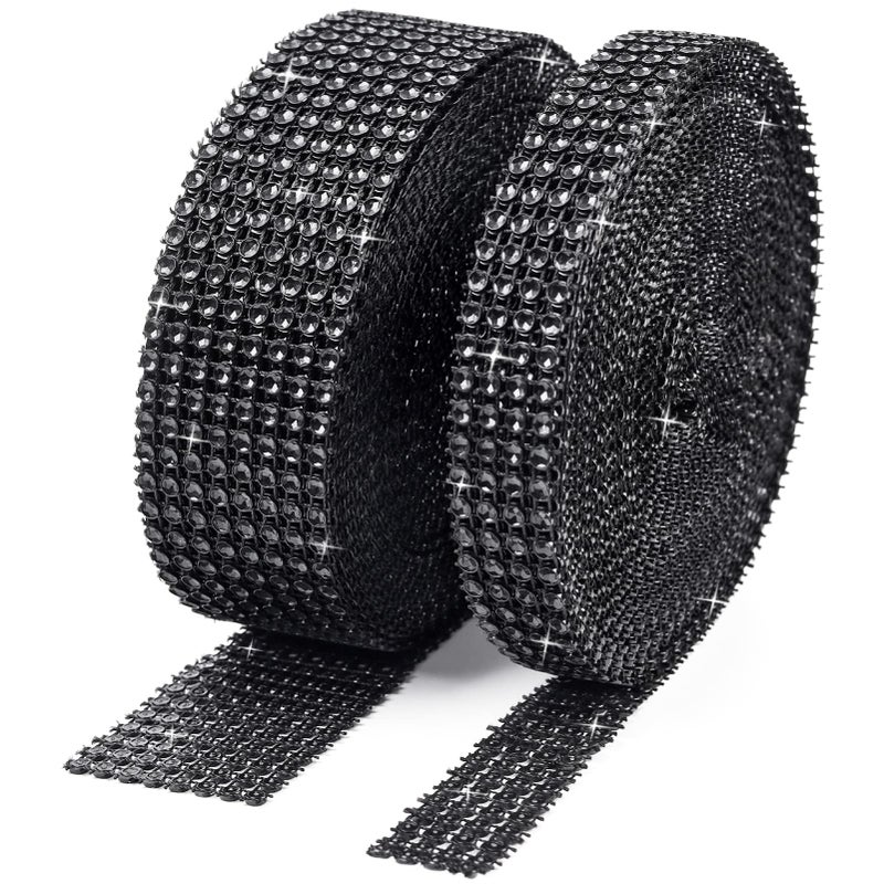 BTSD-home BTSDhome 20Yards Rhinestone Diamond Ribbon Roll for Wedding Cakes Birthday Decorations Baby Shower Events Arts and Crafts Projects 2 Rolls Black