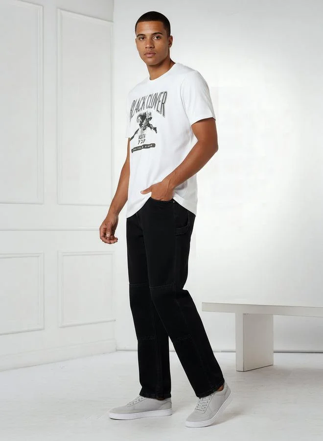 SP Characters Men Regular Fit Crew Neck Short Sleeves Black Clover Print T-shirt