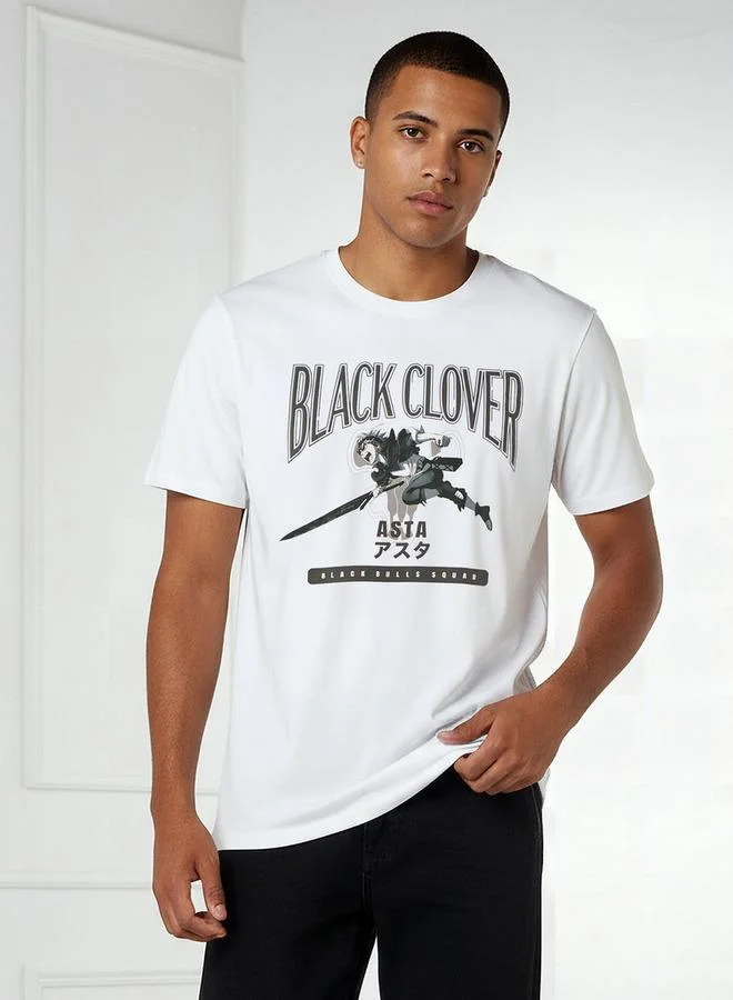 SP Characters Men Regular Fit Crew Neck Short Sleeves Black Clover Print T-shirt