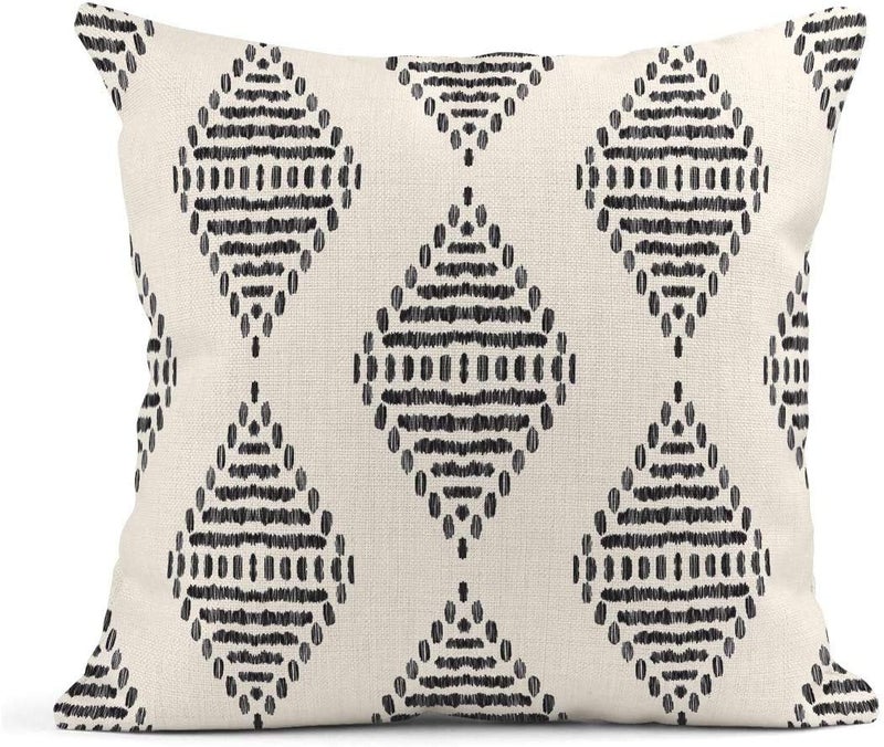 ArtSocket Set of 4 Throw Pillow Covers Ikat Tribal and Boho Bohemian Black Ethnic Herringbone for Ideas Decor Linen Outdoor Pillow Cases Home Decorative Square 20x20 Inches Pillowcases - Image 2