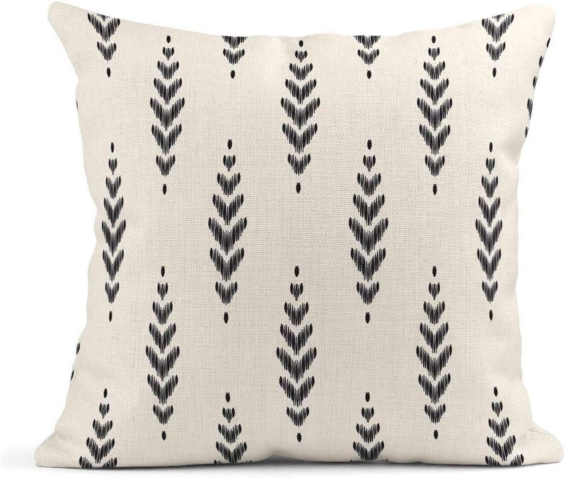 ArtSocket Set of 4 Throw Pillow Covers Ikat Tribal and Boho Bohemian Black Ethnic Herringbone for Ideas Decor Linen Outdoor Pillow Cases Home Decorative Square 20x20 Inches Pillowcases - Image 5