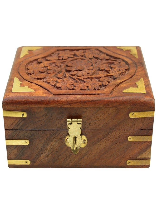 ITOS365 Handmade Wooden Jewellery Box for Women Jewel Organizer Hand Carved Carvings Gift Items, 6 x 4 inches - Image 4