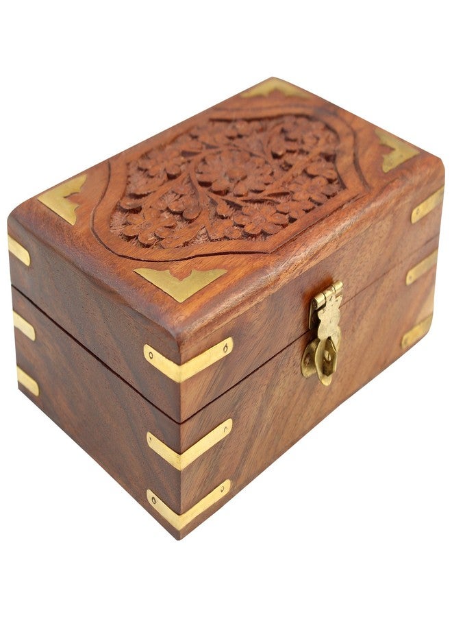 ITOS365 Handmade Wooden Jewellery Box for Women Jewel Organizer Hand Carved Carvings Gift Items, 6 x 4 inches - Image 1