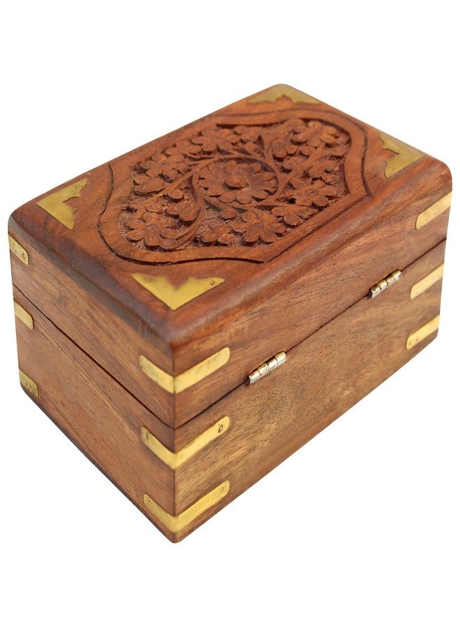 ITOS365 Handmade Wooden Jewellery Box for Women Jewel Organizer Hand Carved Carvings Gift Items, 6 x 4 inches - Image 2