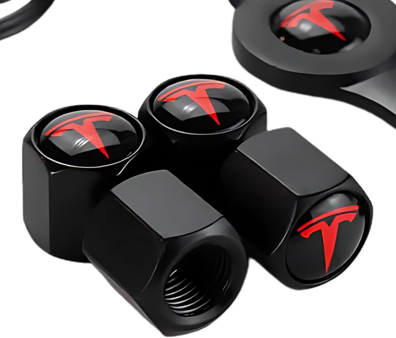 Tactilian غطاء قضيب صمام إطار سيارة من الألمنيوم الأسود من لطرازات Tesla Model 3، S، X، Y | غطاءات صمام إطار مقاومة للتسرب مزودة بحلقات O من المطاط | عبوة تحتوي على 4 قطع - Image 5