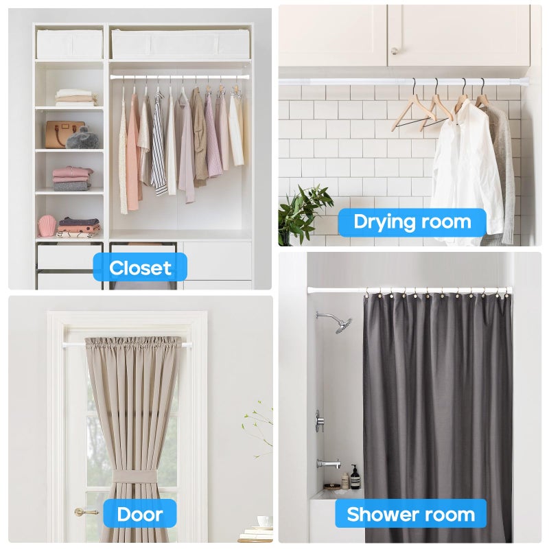 MEXAU White Tension Curtain Rod for Windows 28 to 48 Inch,7/8"Small Shower Curtain Rod for Bathroom,Pressure Spring Tension Curtain Rod No Drilling for Closet Doorway Kitchen - Image 5