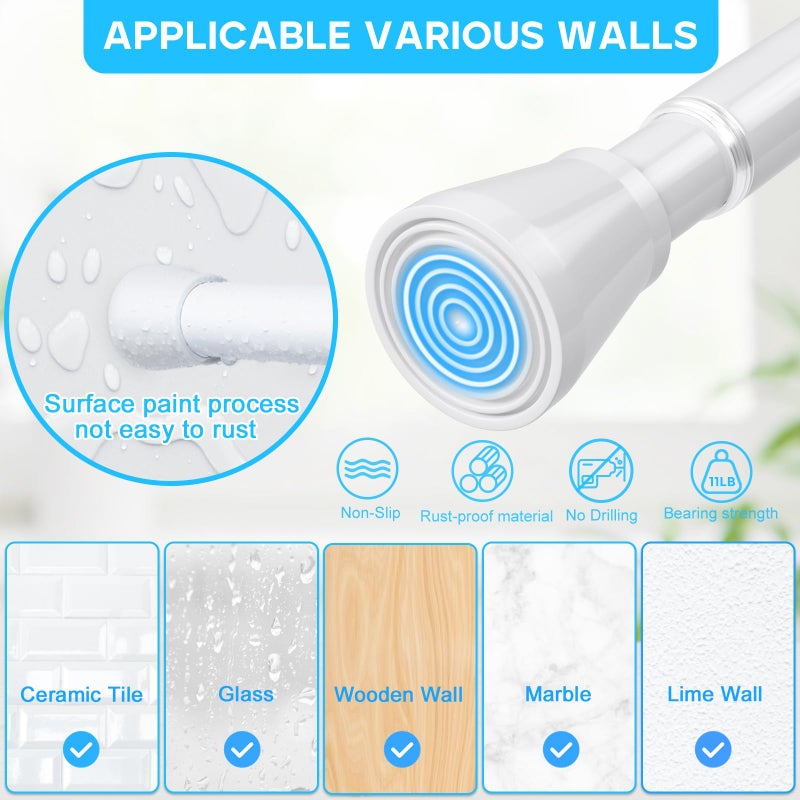 MEXAU White Tension Curtain Rod for Windows 28 to 48 Inch,7/8"Small Shower Curtain Rod for Bathroom,Pressure Spring Tension Curtain Rod No Drilling for Closet Doorway Kitchen - Image 3