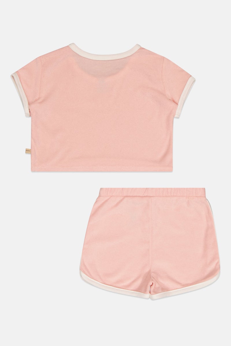 Bearpaw Kids Girl 2 Pieces T-Shirt And Shorts Set, Peach - Image 3