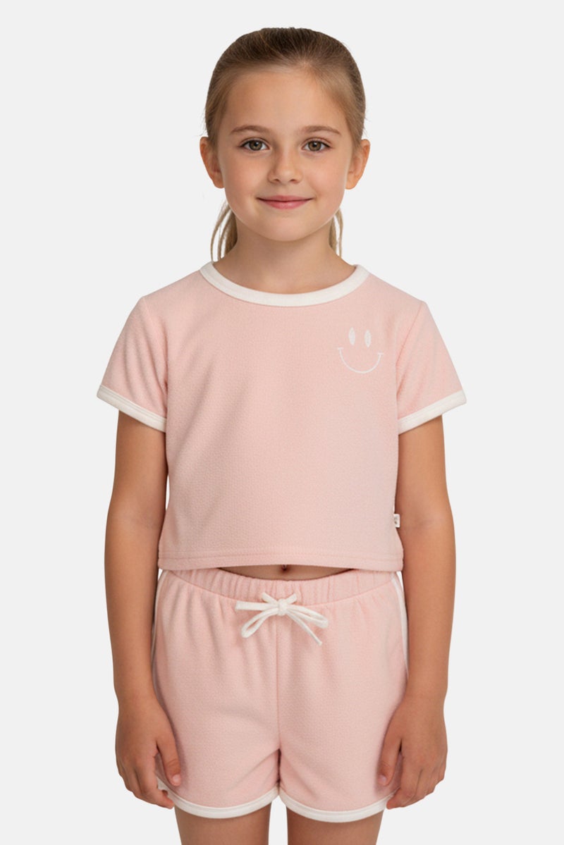 Bearpaw Kids Girl 2 Pieces T-Shirt And Shorts Set, Peach - Image 1