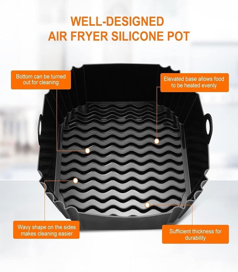 ZVOZAR 2 PCS Square Silicone Air Fryer Liners 8 Inch Reusable Air Fryer Pot Air Fryer Accessories Baking Tray Air Fryer Inserts for 4 to 7 QT Oven Microwave Accessories BLACK RED  - Image 3